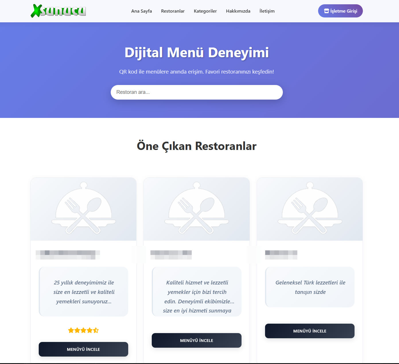 QR Menü ve Restoran Dizini